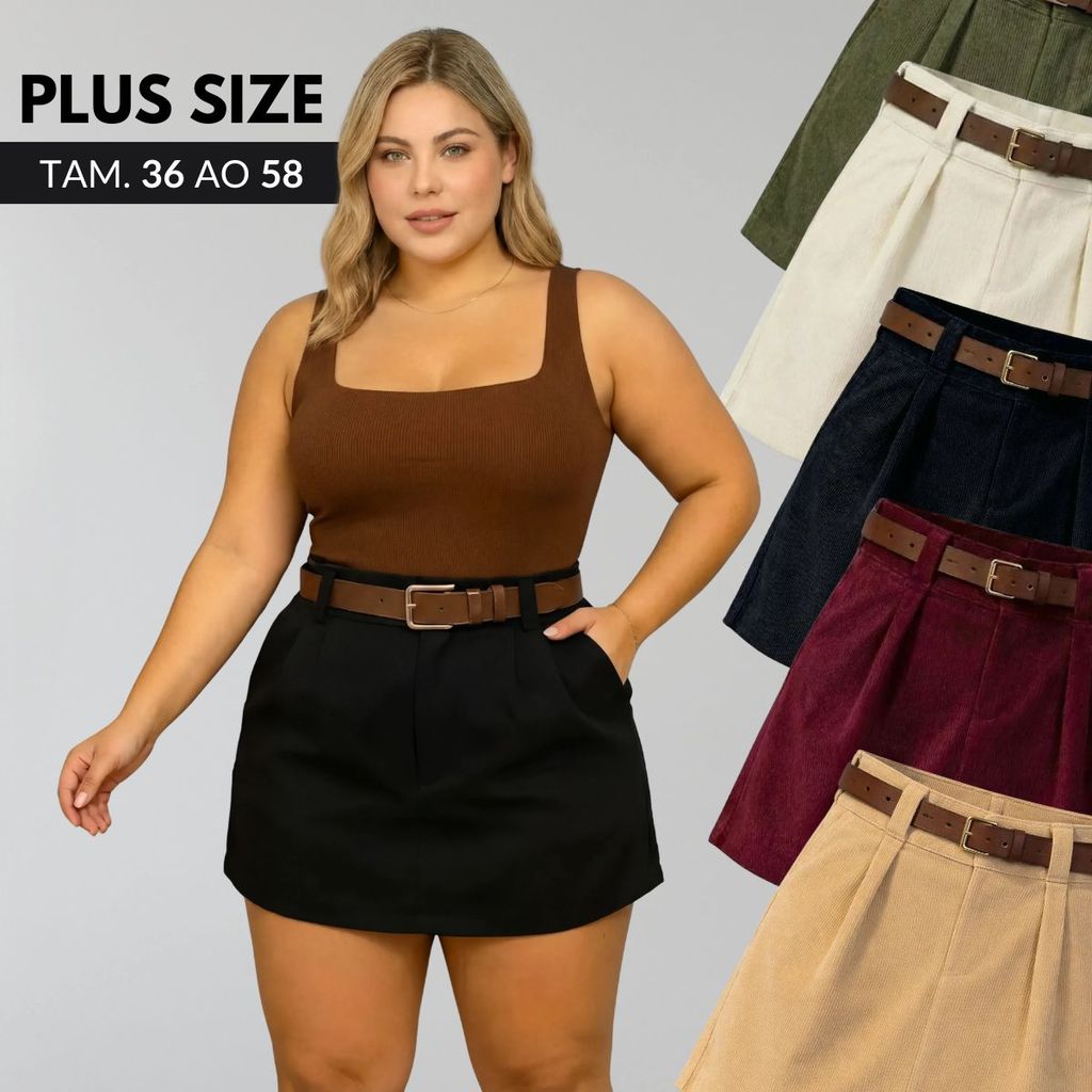Short Saia Plu Size Feminino Com Cinto Short Saia Plus Size Short Saia Alfaiataria Feminino Tamanho 36 ao 58 em Oferta na Shopee