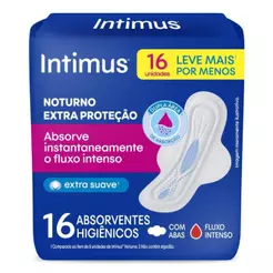 Intimus Absorvente Noturno Suave Com Abas De 16 Unidades