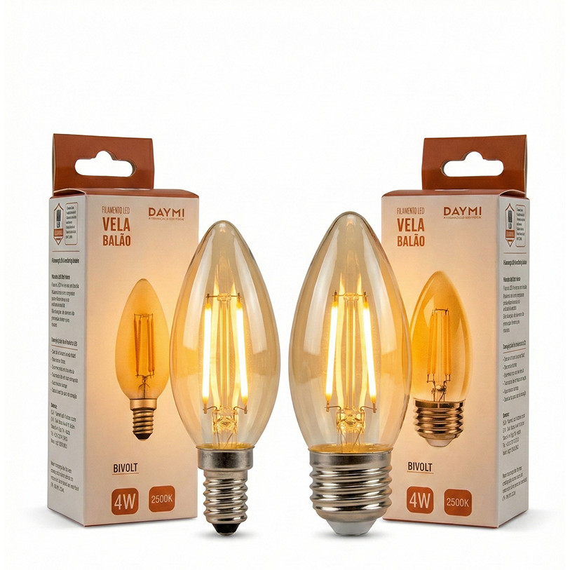 Lâmpada Retrô LED Filamento Vela Balão 4W Bivolt 2500K Âmbar em Oferta na Shopee