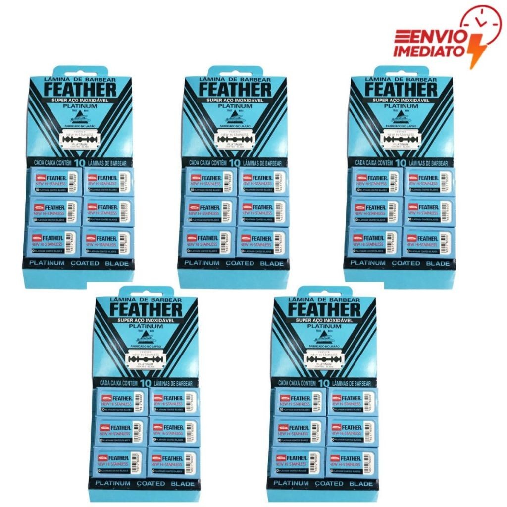 Kit 8 Cartelas Lâmina Feather Original Platinum Aço Inoxidável