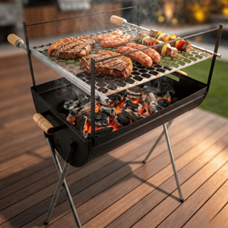 QUEIMA DE ESTOQUE! Churrasqueira a Carvão 96cm Com Grelha Inclusa em Aço Reforçado Espetinho Grande em Oferta na Shopee