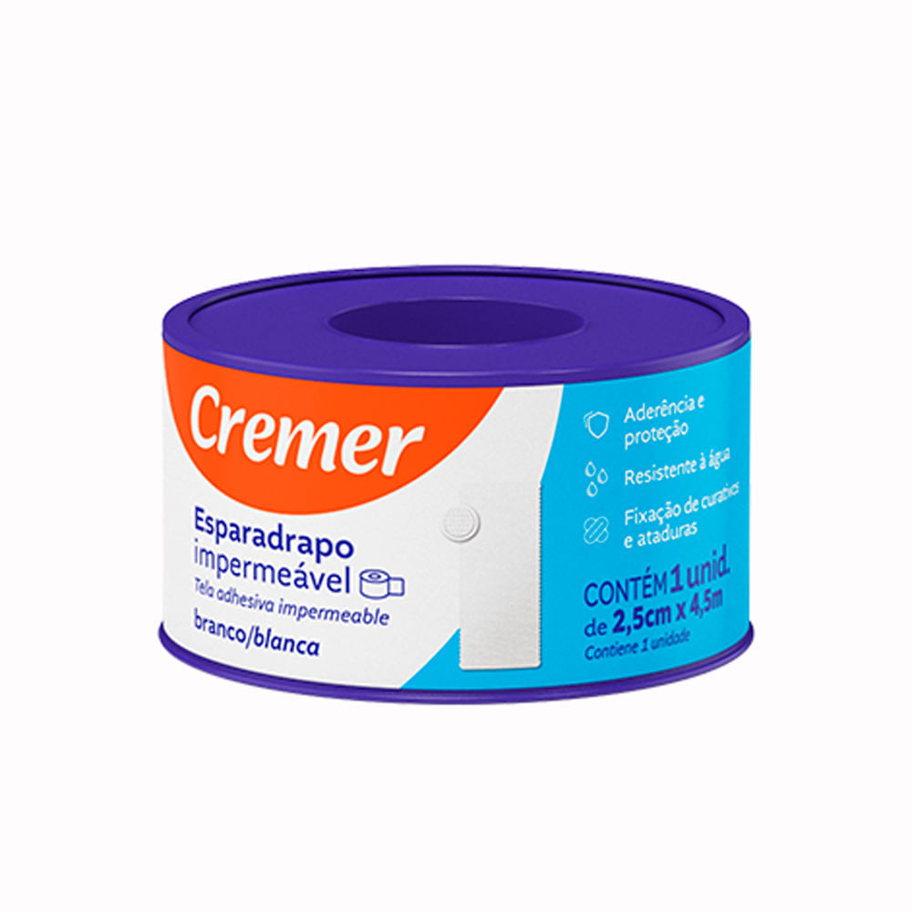 Esparadrapo Cremer Impermeável Branco 2,5cm x 4,5m com 1 Unidade