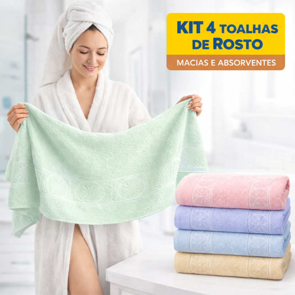 Kit 4 Toalhas Rosto e Banheiro Clássica Para Salão De Beleza Variadas De Algodão Macio em Oferta na Shopee