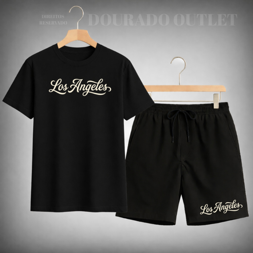 Camiseta Los Angeles + Short Tectel Masculino Estiloso Confortável