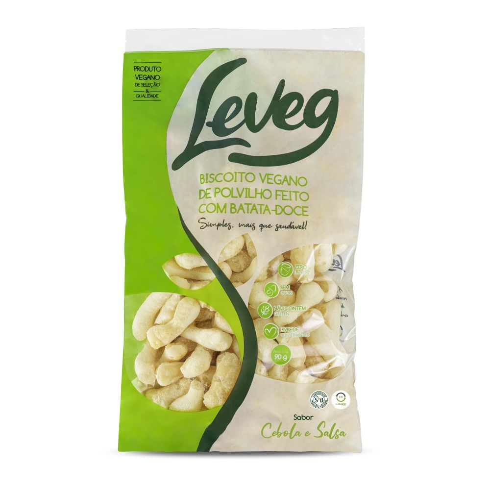 Biscoito Vegano Leveg de Polvilho Feito com Batata-Doce Sabor Cebola e Salsa 90g em Oferta na Shopee