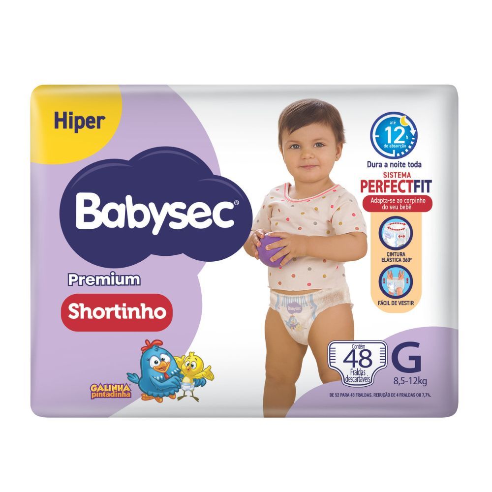 Fralda Shortinho Babysec Premium Tamanho G com 48 Fraldas Descartáveis em Oferta na Shopee
