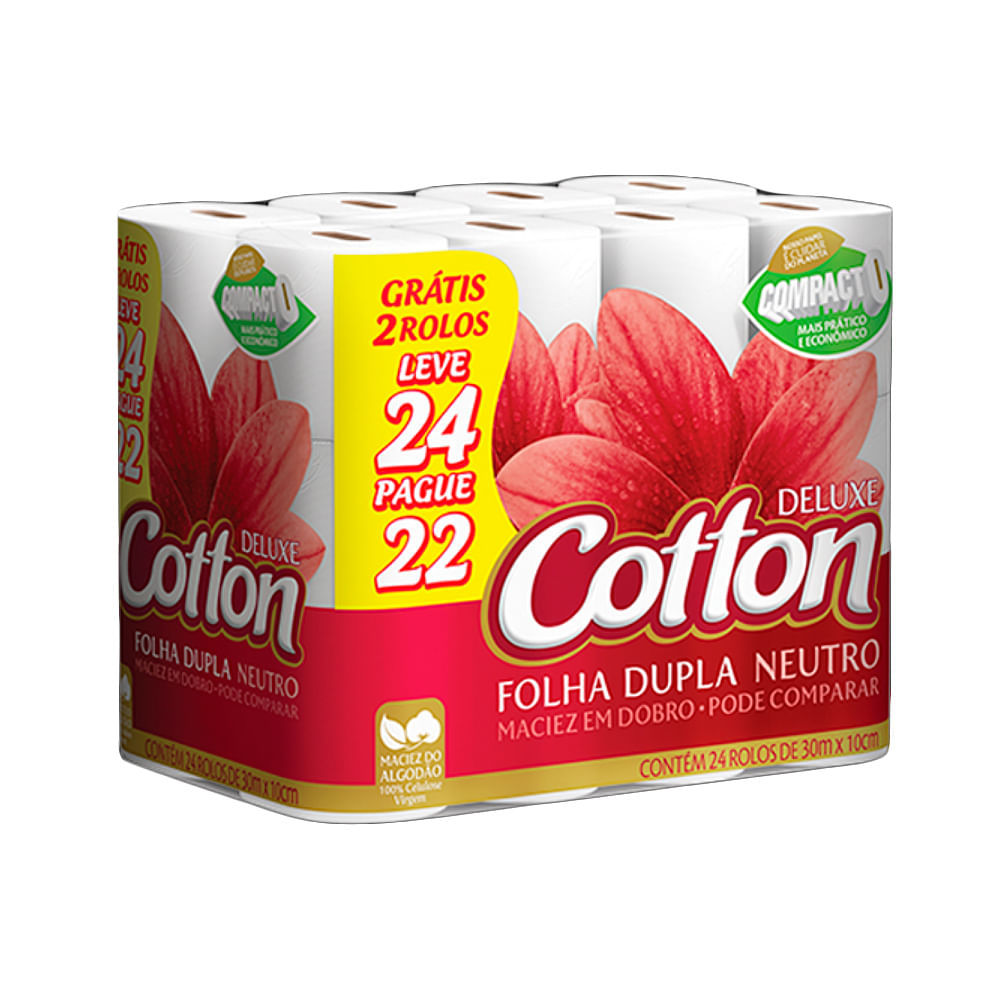 Papel Higiênico Cotton Deluxe Neutro Folha Dupla Leve 24 Pague 22 em Oferta na Shopee