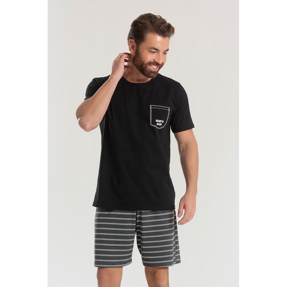 Pijama Adulto Masculino Camisa Básica Manga Curta Básico Clássico Clean