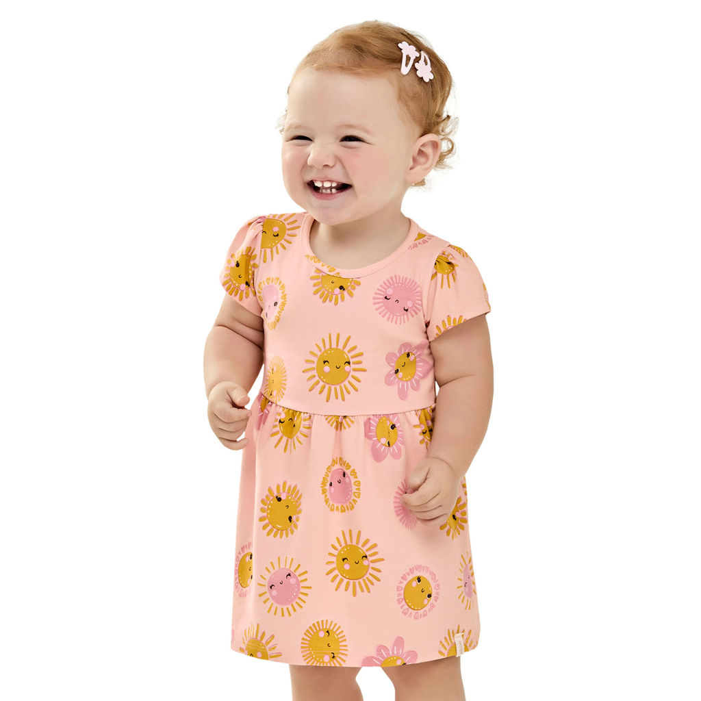 Vestido Bebê Menina Manga Curta Sol Elian Rosa em Oferta na Shopee