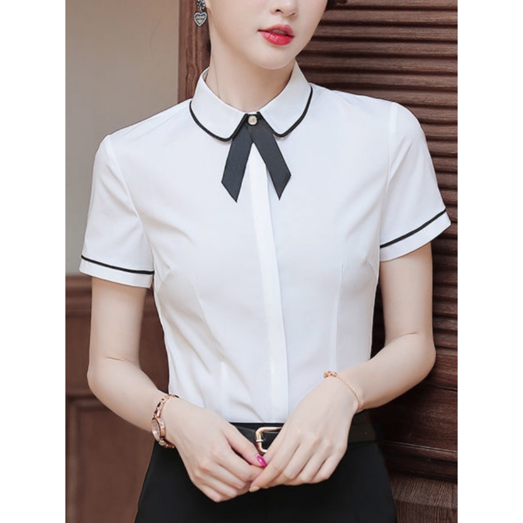 Camisa branca de manga curta feminina, roupa profissional de verão 2026, versão coreana, entrevista elegante, roupa Form