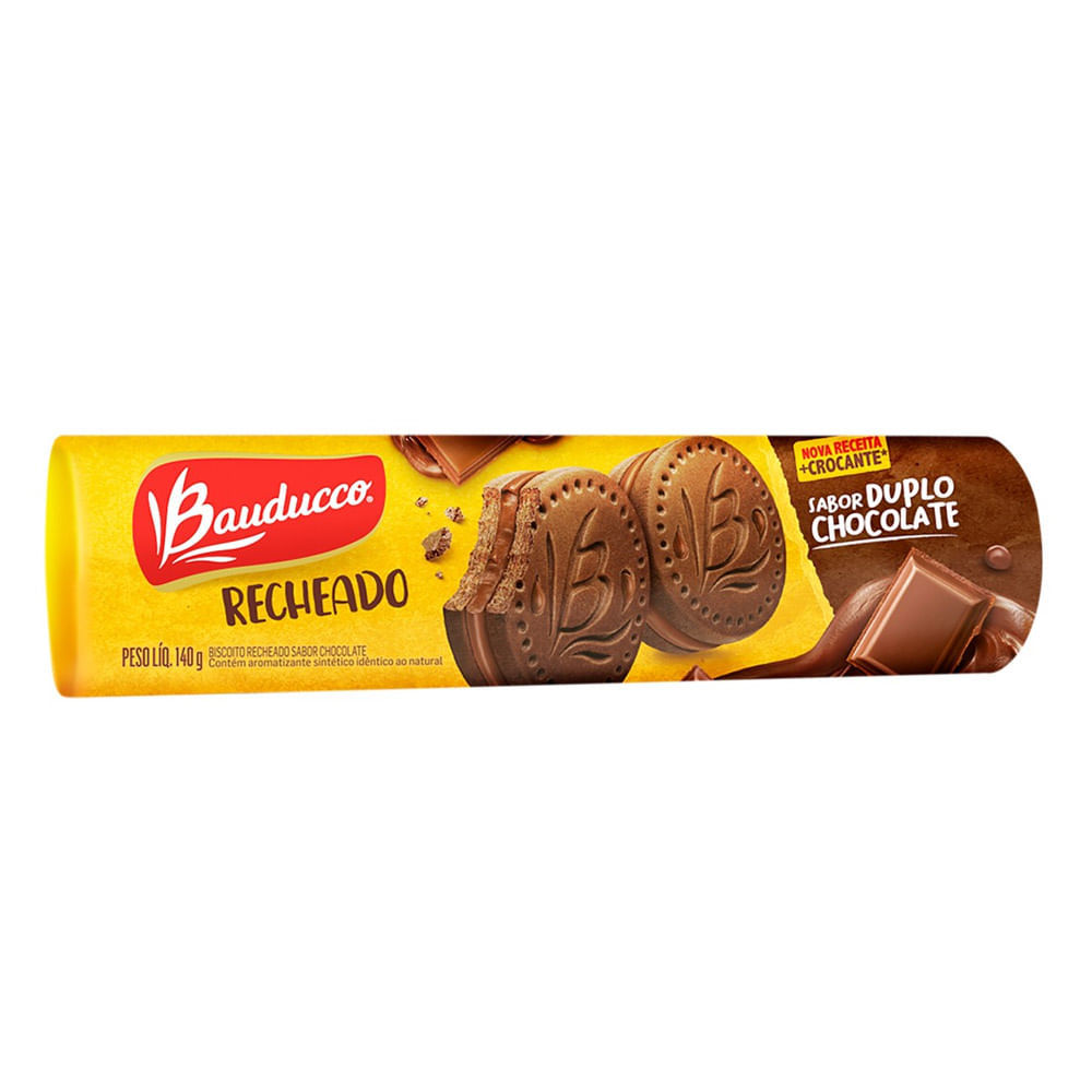 Biscoito Recheado Bauducco Sabor Duplo Chocolate 140g em Oferta na Shopee