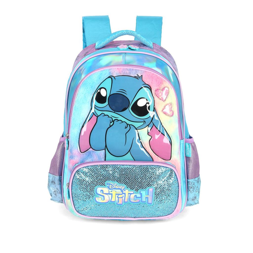 Mochila de Costas Média Infantil Náilon Holográfica Stitch Disney em Oferta na Shopee