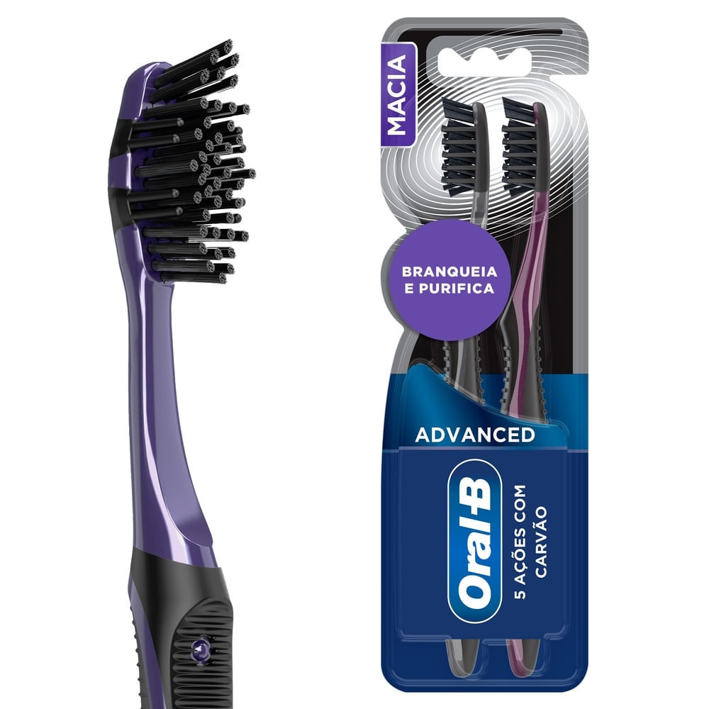 Escova Dental Oral-B 5 Ações com Carvão Advanced Macia 2 Unidades em Oferta na Shopee