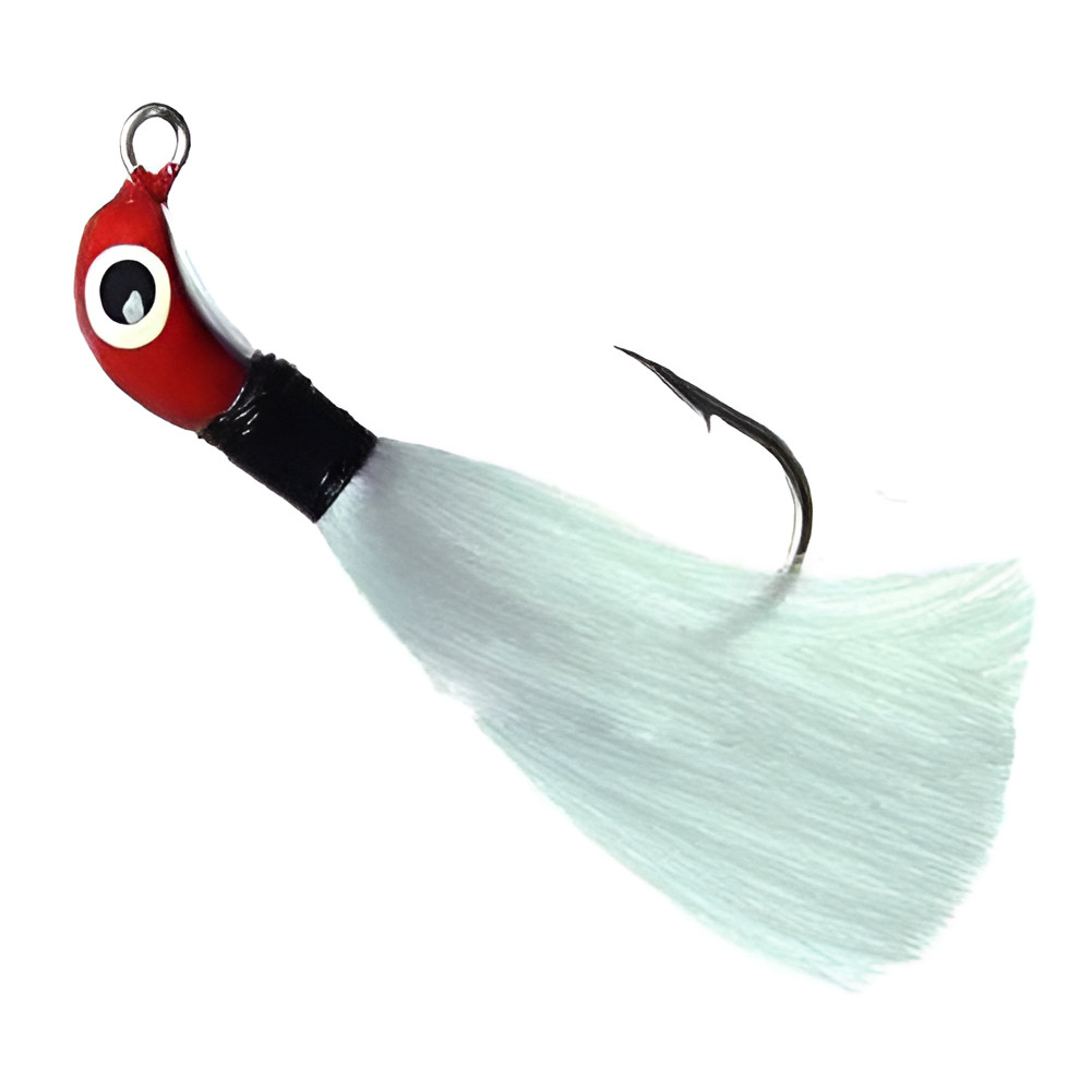 Isca Jig Lori Rabuda Cabeça Vermelha 8g Pesca Tucunaré Traíra Branco Cabeça Vermelha