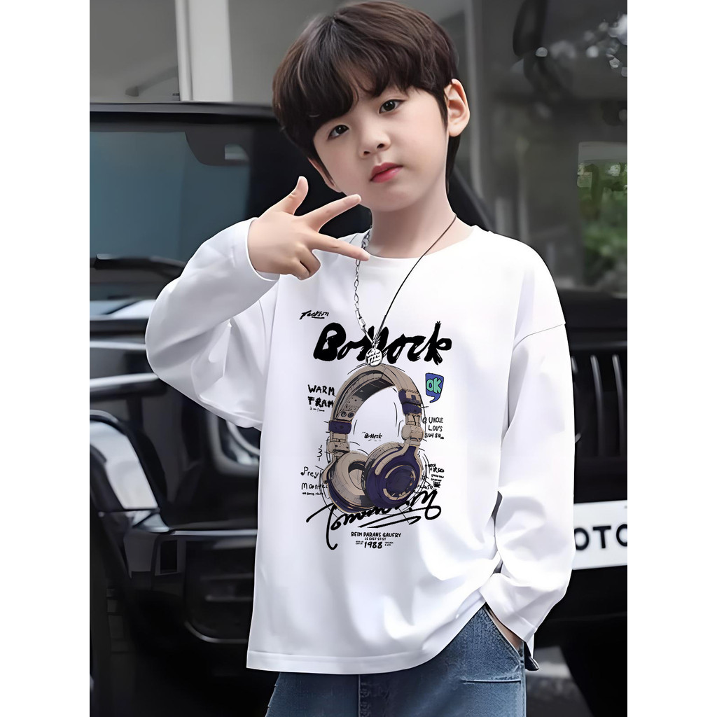Meninos camiseta de manga comprida 2025 primavera outono roupas médio grande crianças soltas topo puro algodão roupas in