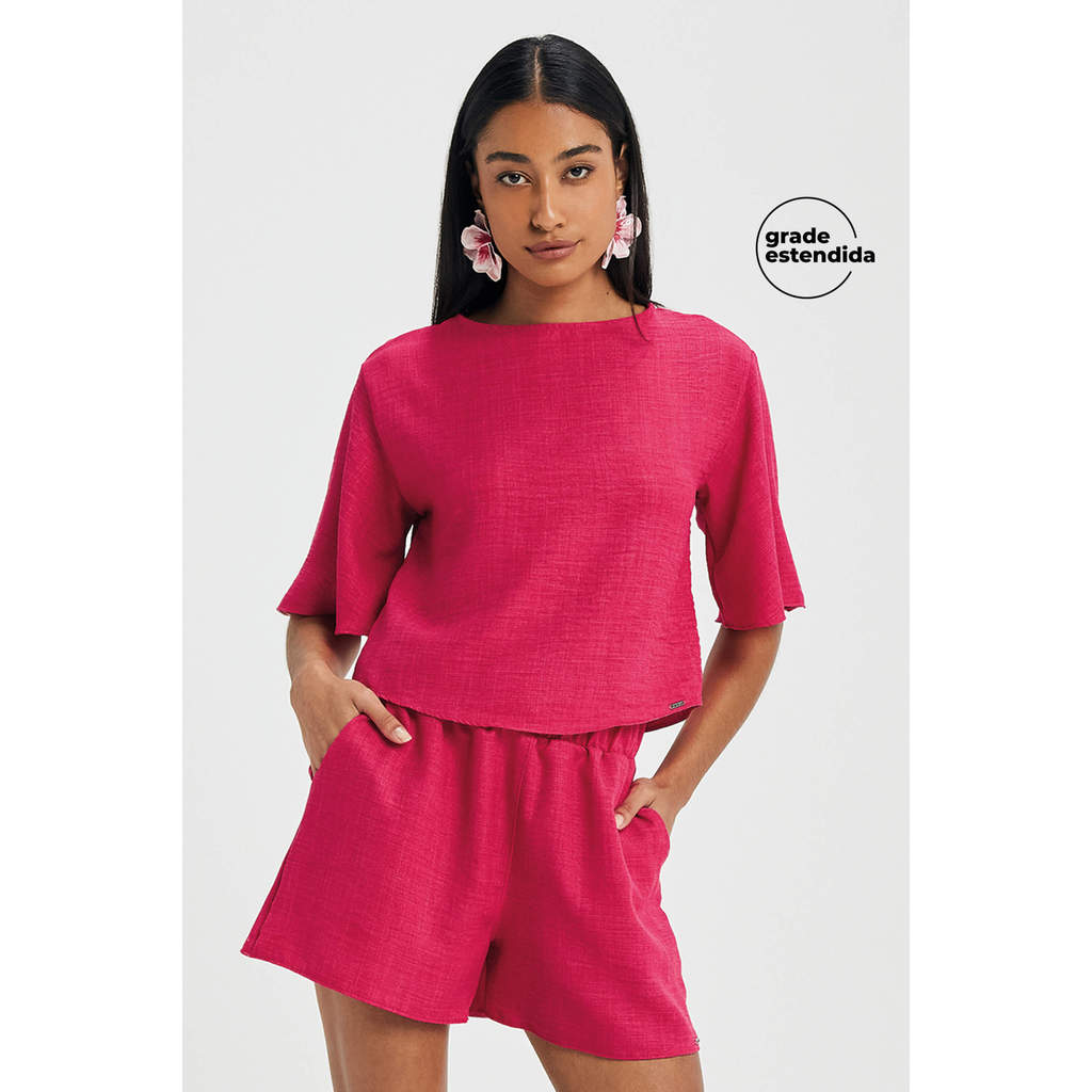 Conjunto Feminino Monocromático Textura Marialícia Rosa em Oferta na Shopee