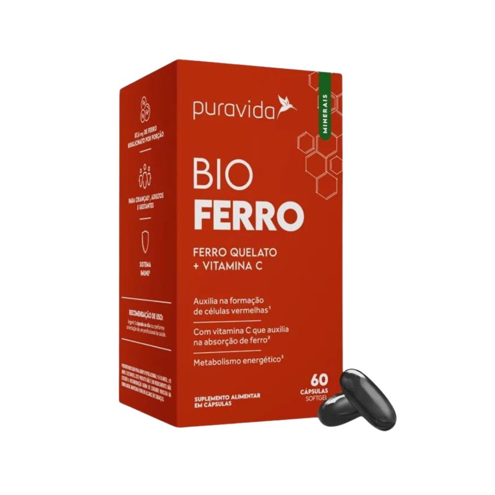 Bio Ferro Puravida Ferro Quelato + Vitamina C Com 60 Capsulas Softgel em Oferta na Shopee