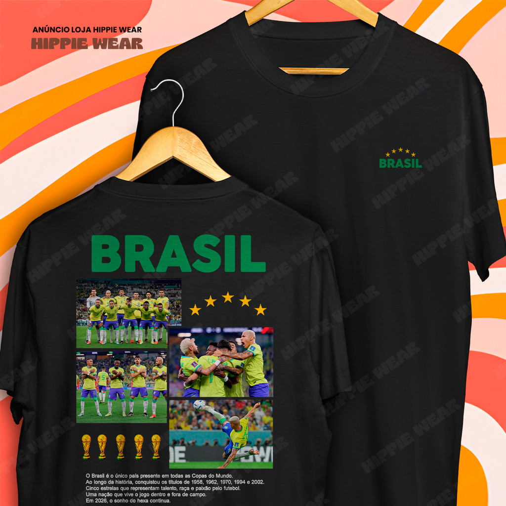 Camiseta Brasil Seleção Futebol Pentacampeão Copa Do Mundo Blusa Camisa 100% Algodão