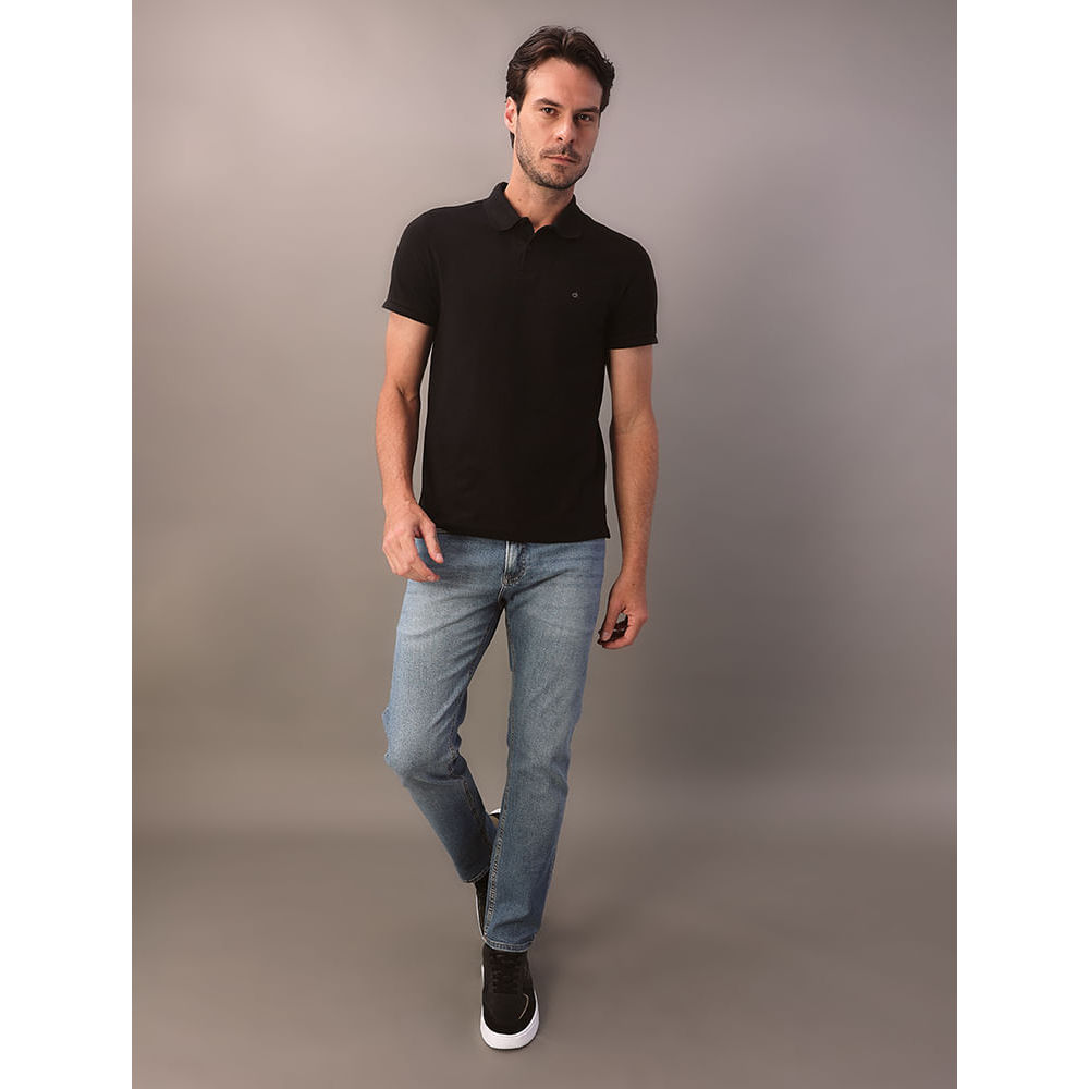 Polo Masculina Básica Slim Sem Friso Calvin Klein - Preto