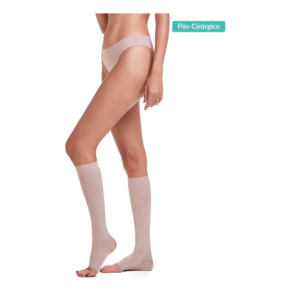 Meia De Compressão Feminina Anatômica Toque Macio E Suave 3/4 Ponteira Aberta 20-30 MmHg Med Plié