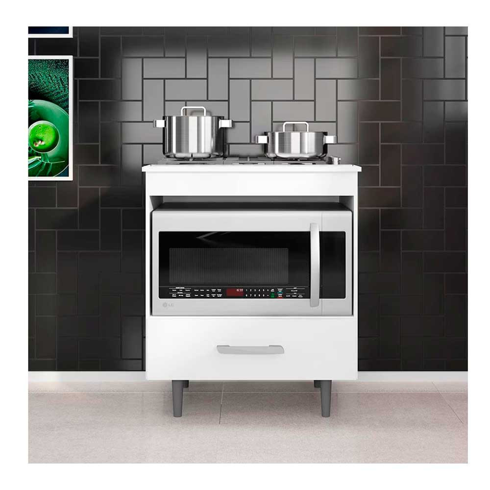 Balcão para Cooktop 4 Bocas Alecrim com Nicho para Micro-ondas e 1 Gaveta Poliman