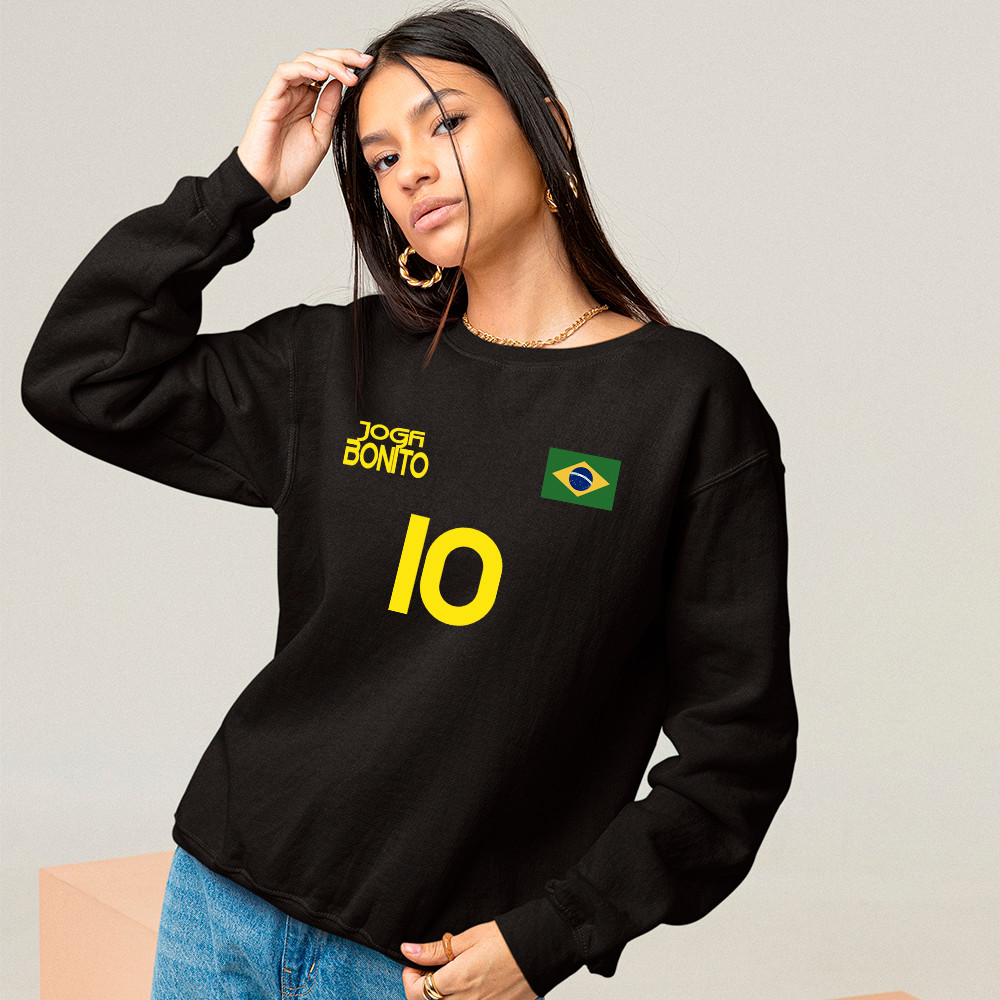 Blusa De Frio Feminina Brasil Look Copa Do Mundo Futebol Moletom Gola Careca Algodão Premium