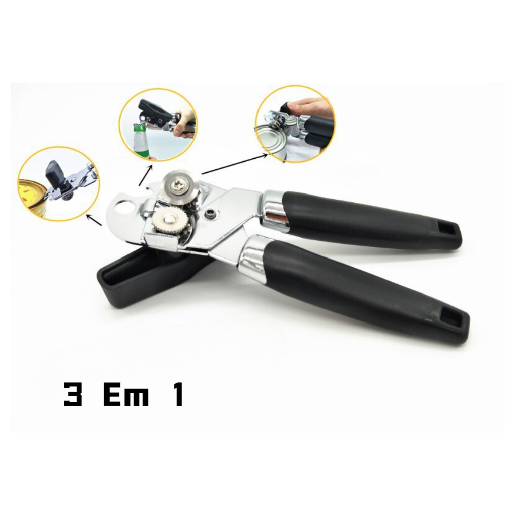 Abridor De Lata 3 Em 1 Multifuncional Garrafa Manivela Inox Sem Rebarba Tipo Modelo Americano