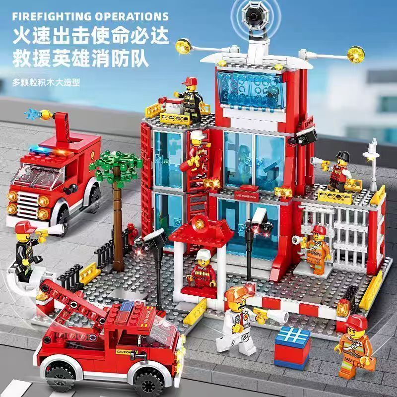 1.000 pçs blocos de construção Lego série cidade de bombeiros preto falcão SWAT carruagem brinquedo montado das crianças
