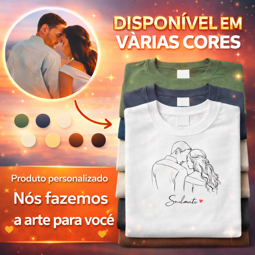 Camiseta PERSONALIZADA CASAL Com Sua Foto Estilo FAZEMOS A ARTE Line Art Minimalista Soulmate Presente Namorado Casal