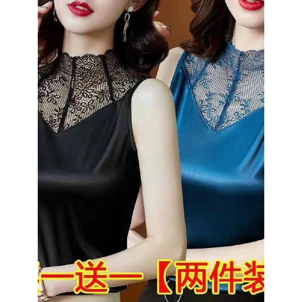 Colete de cetim elástico camisola feminina renda costura meia gola alta colete feminino solto estilo ocidental Bottoming