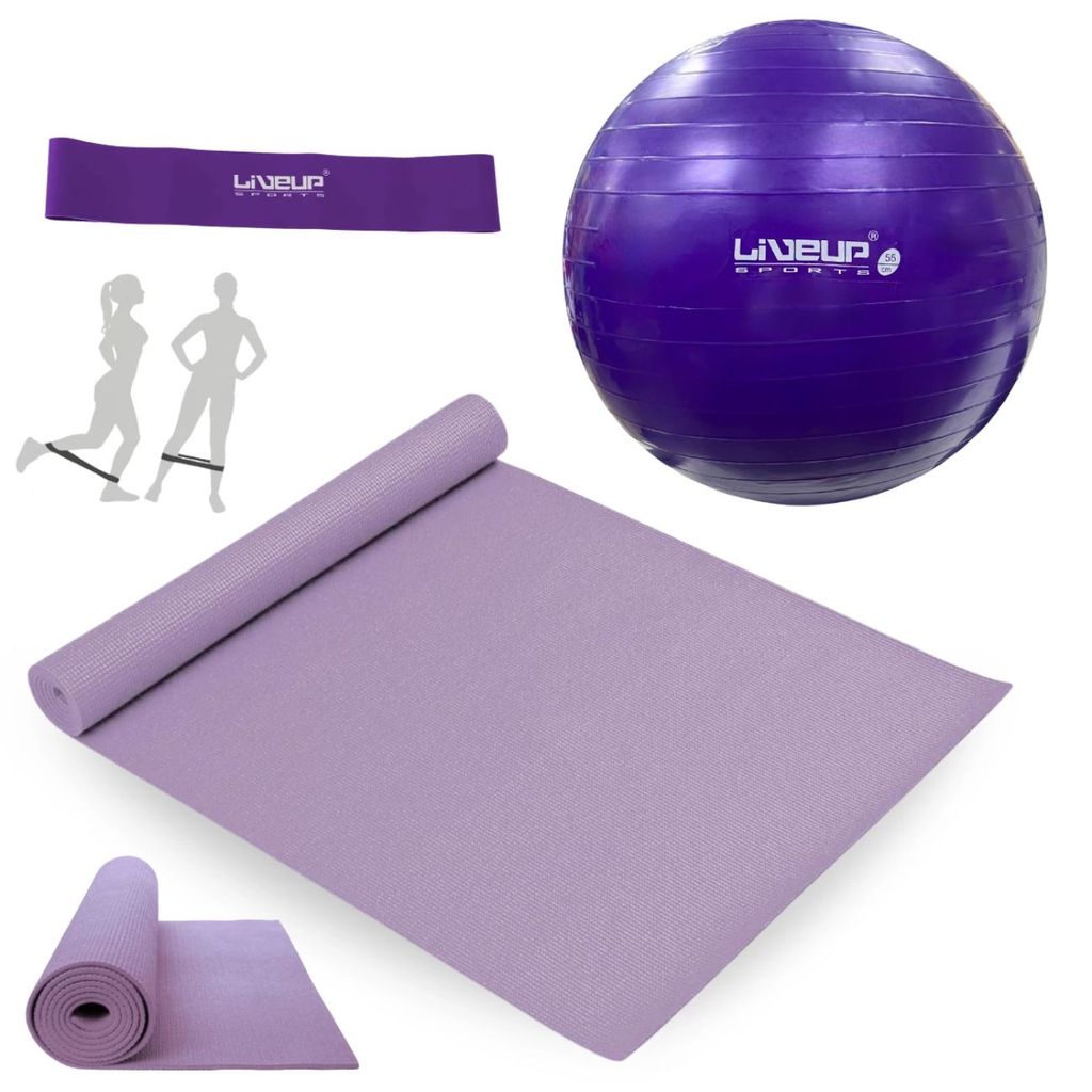 Kit Colchonete Lilás 1,73m + Bola Suíça 55cm + Mini Band Super Forte Pilates