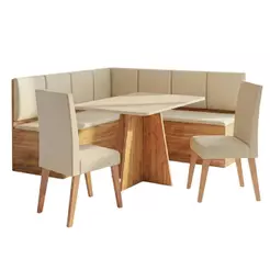 Conjunto Sala de Jantar Canto Alemão com Mesa Moove e 2 Cadeiras Linho Creme Viero