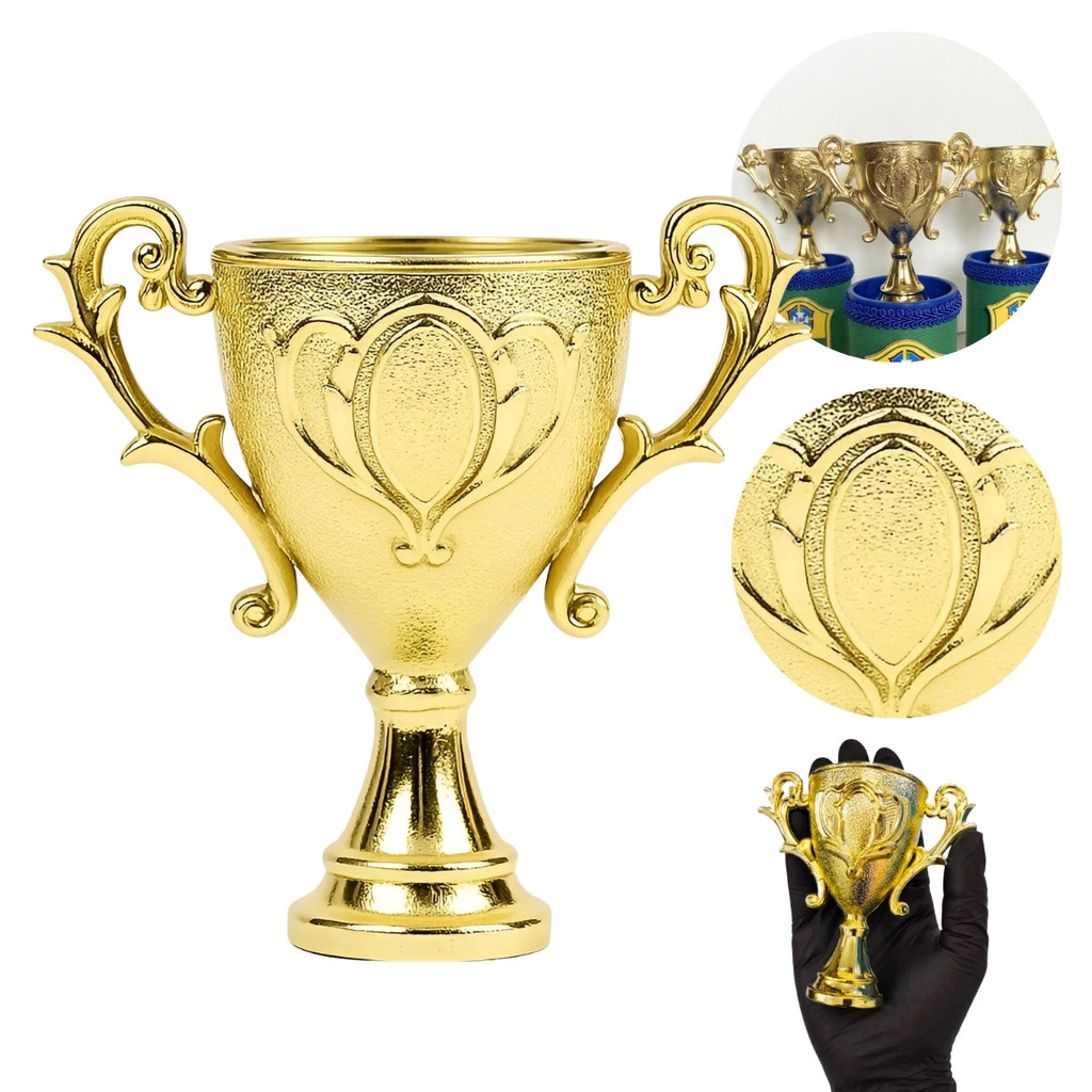 Conjunto Lembrancinha Troféu Copa Dourado De Plástico Para Festa Decoração