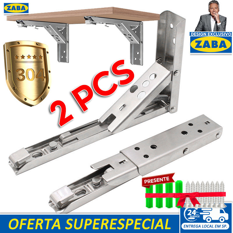Kit Suportes Mão Francesa Retrátil Dobrável Cantoneiras Mesa Balcão 20cm 25cm 30cm 35cm
