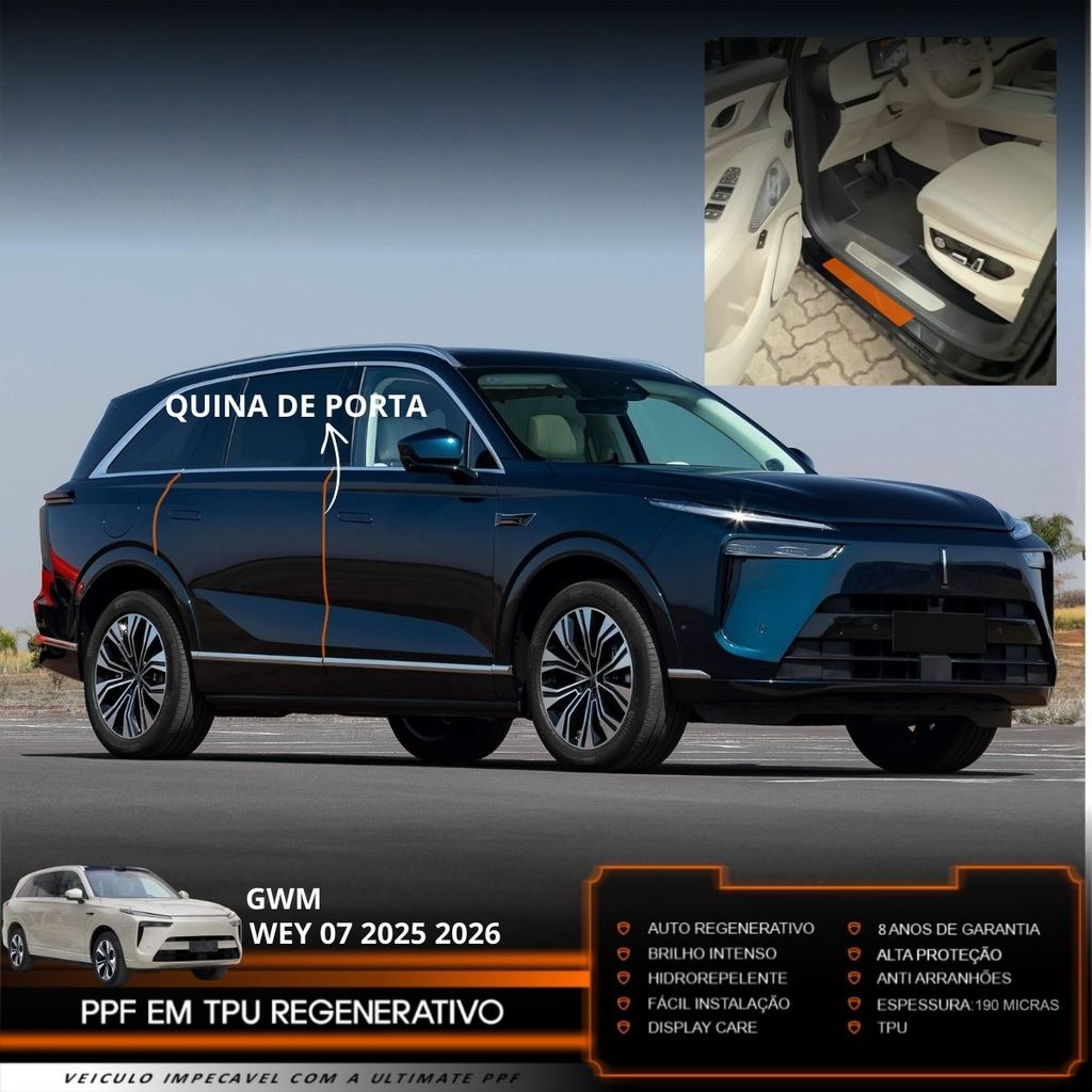 Película PPF Proteção Kit Portas GWM Wey 07 2025 2026 Transparente TPU Anti Risco