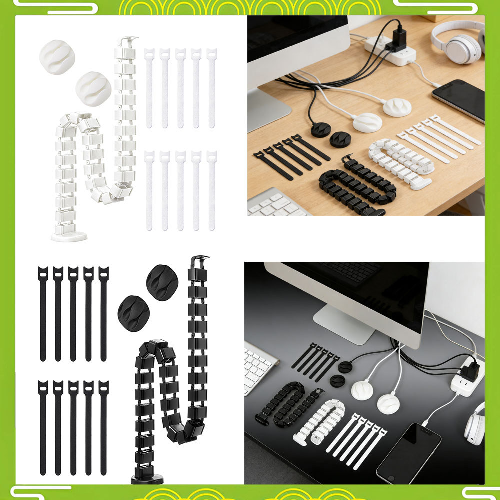 1 Conjunto de arnês de emenda de mesa, gerenciador de cabos, estojo de armazenamento, borracha ABS, Nylon