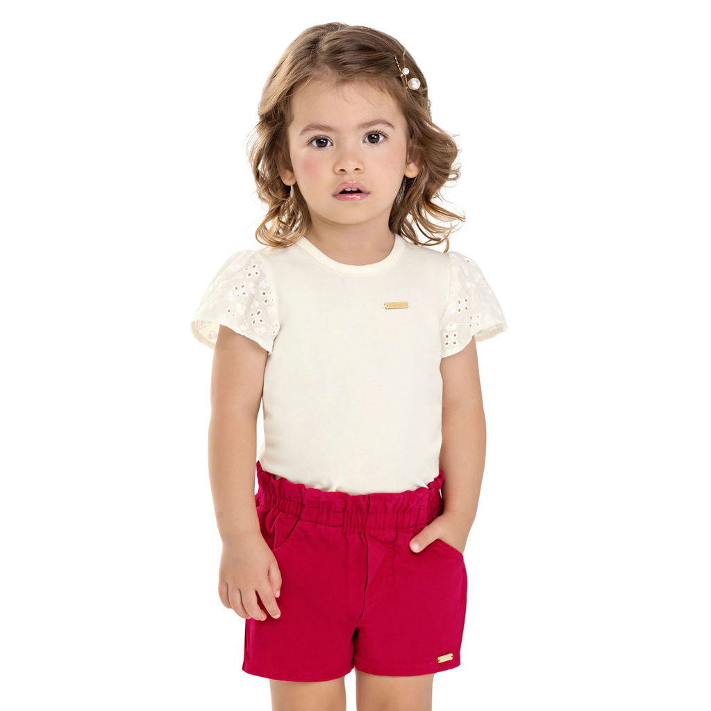 Short Infantil Menina Sarja Com Bolsos Colorittá Vermelho