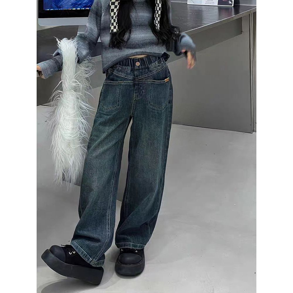 Cem calças na moda primavera bacalhau coreano macio calças casuais versão moda Denim largo outono meninas calças comprid
