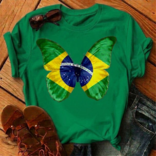 Camiseta Feminina 100% Algodão Blusa Brasil  Borboleta Lançamento Copa 2026  Do P ao G3 Fio 30 em Oferta na Shopee
