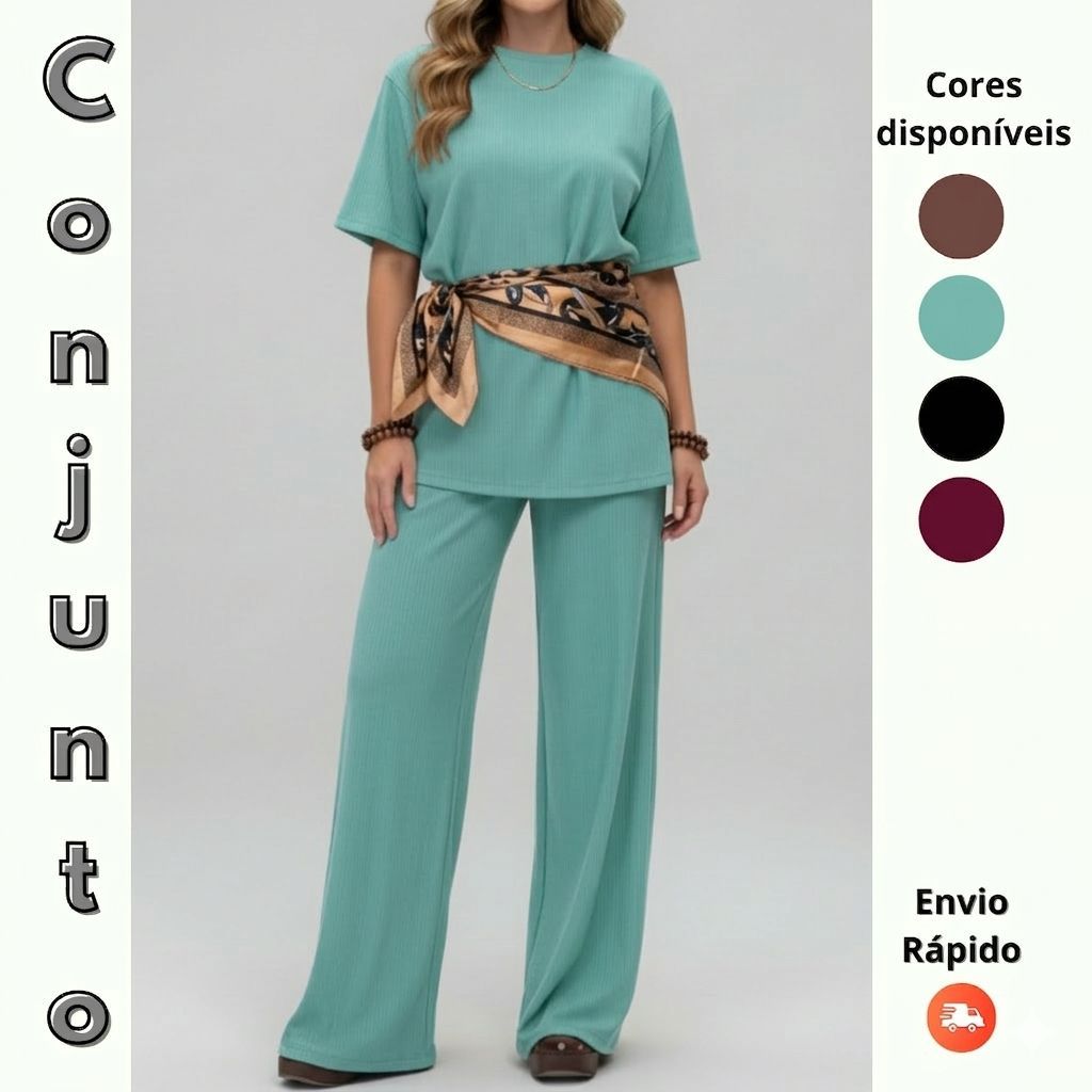 Conjunto Feminino Pantalona com Blusa Manga Curta – Chic, Moderno e Versátil