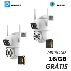 KIT2 Câmera Segurança Wi-Fi 360° Dupla Lente IP66 Visão Noturna + MicroSD 16GB