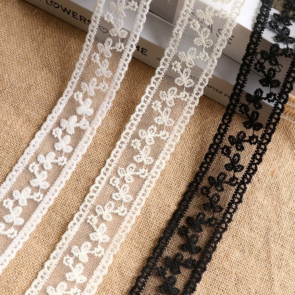 2/5 Jardas 4cm Floral Bordado Malha Renda Guarnição Branco Preto Bege Fita De Para Vestido Costura Decoração De Roupas D