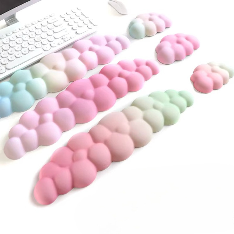 Almofada para Teclado e Mouse Descanso de Pulso Forma de Nuvem Gradiente - Espuma de Memória e Base Antiderrapante