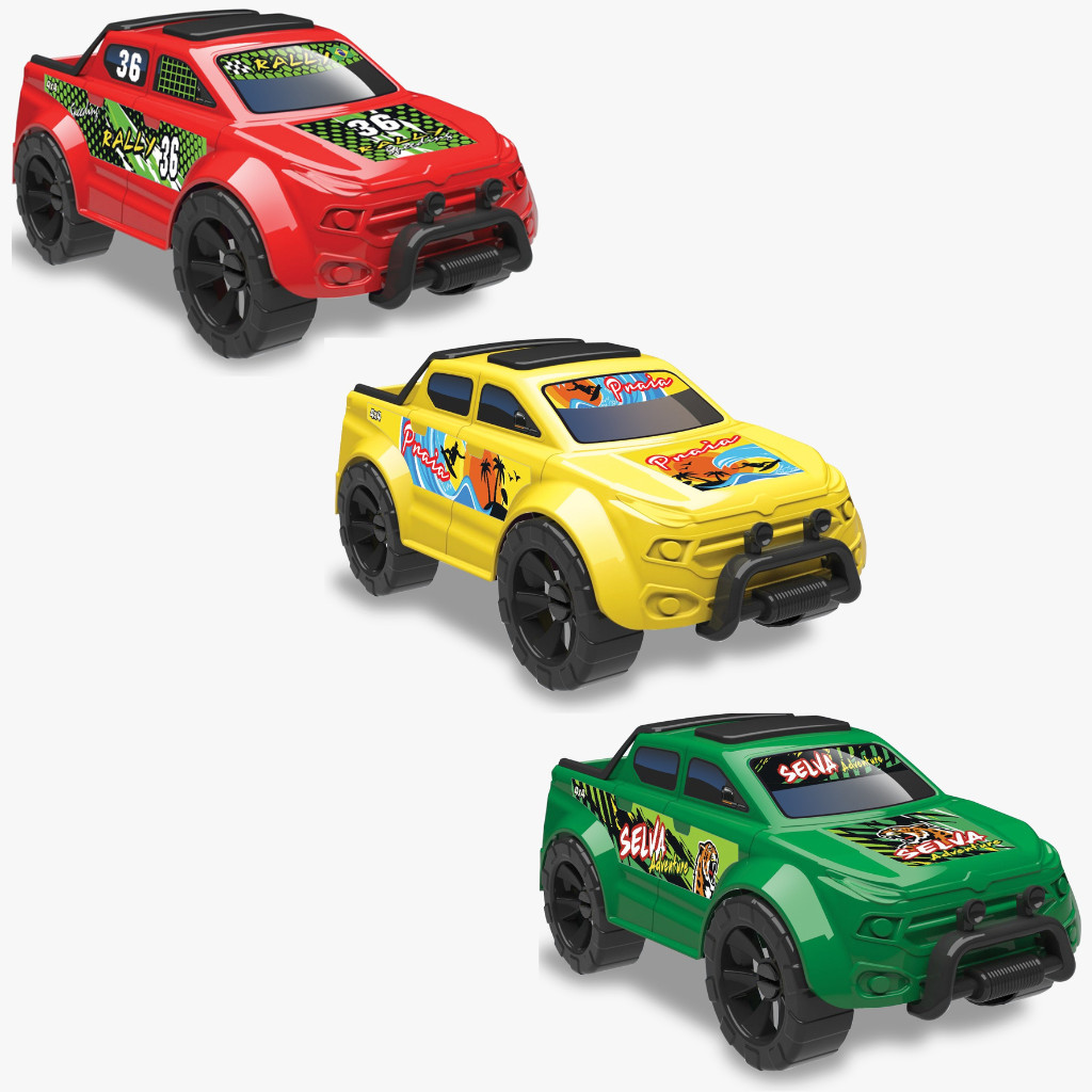 Kit 3 Carrinho Pick Up Force Rally + Praia Camionete + Selva Carro Roda Livre Menino Menina