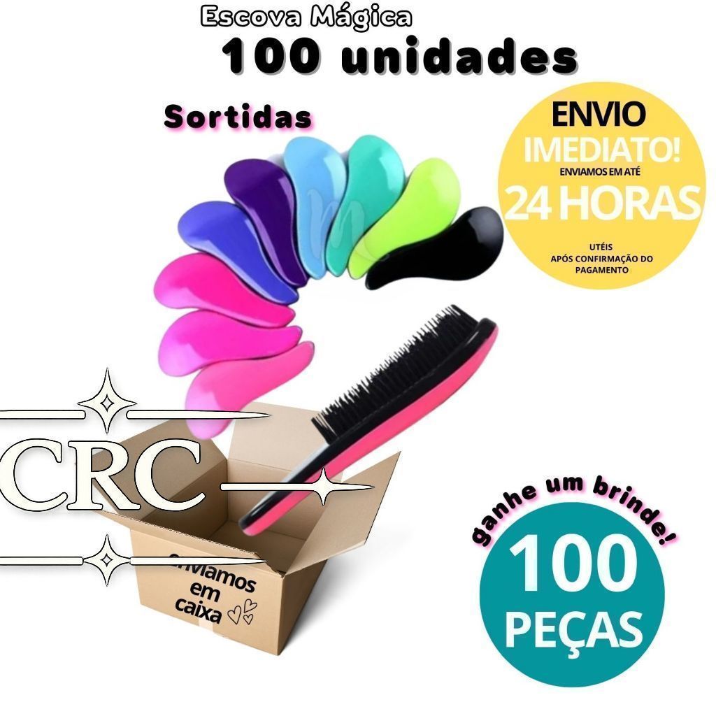Kit Com 100 Escovas Mágicas Anti Frizz Desembaraçadora Escolha sua Cor Para RevenderSAL2