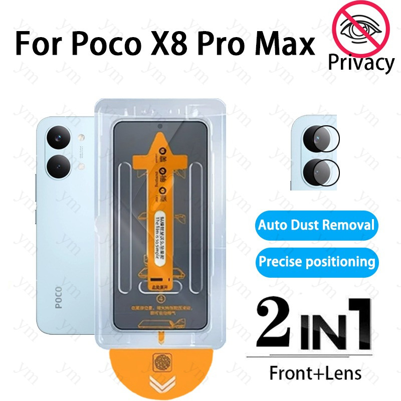 2 Em 1 Poco X8 Pro Max Filme De Privacidade Anti-Espionagem À Prova De Choque Protetor De Tela De Vidro Temperado Com Um