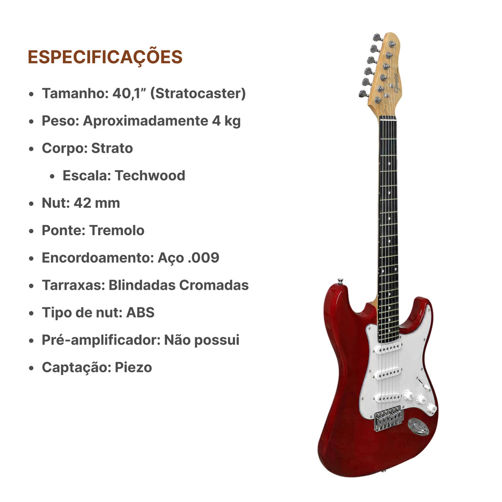 Kit Guitarra Giannini G100 Trd/wh Red Capa Cubo+ Acessórios — imagem 2 de 2