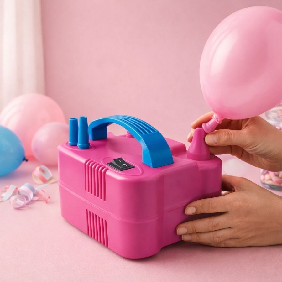Inflador Elétrico de Balões 110V - Rosa - Bomba para Encher Bexigas e Festas - Rizzo