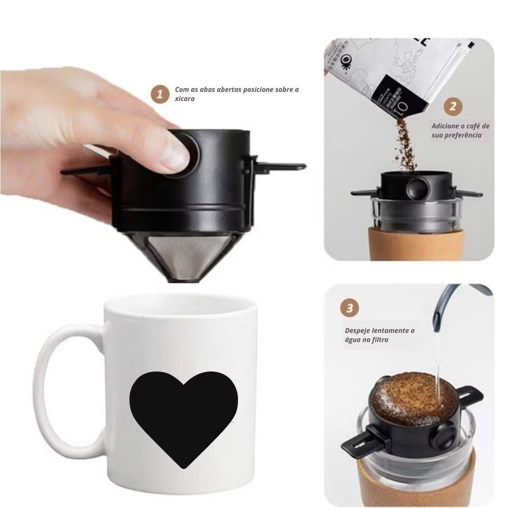 Mini Filtro De Café Chá Coador De Café Reutilizável Portátil Inox — imagem 2 de 2