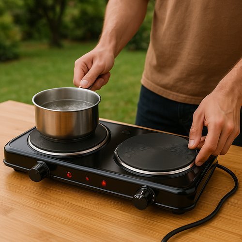 Fogareiro Elétrico Indução Duplo Boca Compacto 220V Cozinha Rápido Seguro Preto